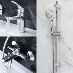 Комплект смесителей AM.PM Sunny 3 в 1, однорычажный смеситель для раковины/умывальника, ванны/душа, штанга с ручной лейкой, латунь, цвет хром