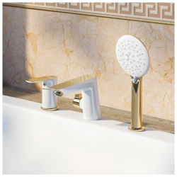 Смеситель для ванны/душа IDDIS Cloud, однорычажный, на борт ванны, неповоротный, керамический картридж, длина излива 166 мм, латунь, цвет белый/хром