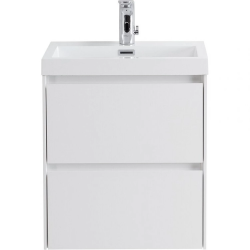 Тумба под раковину BelBagno Pietra Mini 50, 49,4х39,5х53,5 см, подвесная, 2 асимметричных выкатных ящика, МДФ, цвет: белый глянцевый, шкафчик навесной, механизм доводчика, прямоугольная