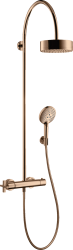 Душевая система Axor Citterio Showerpipe 180 1jet, высота 129,7 см, цвет: полированное красное золото, комплект:  верхний душ/ручной душ/душевой термостат/душевой шланг/держатель для душа, наружного монтажа, настенная, латунная, для душа/ванной