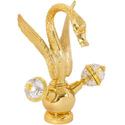 Смеситель для раковины Migliore Luxor, дизайнерский, двухвентильный, излив короткий, неповоротный, длина 160 мм, керамический, латунь, цвет золото