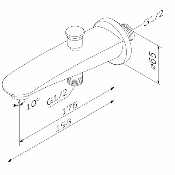 Излив Am.Pm Like настенный, латунь, хром, округлый, с аэратором, l-образный, встраиваемый/встроенный, для смесителя/ванны/ванной/душевой