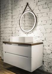 Зеркало Silver Мirrors Капитан, 61х61 см, с LED/ЛЕД-подсветкой, круглое, выключатель бесконтактный, подвес из натуральной кожи, для ванны