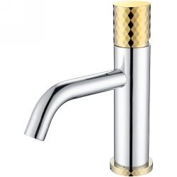 Смеситель для раковины/умывальника Boheme Stick, однорычажный, неповоротный, керамический, длина излива 135 мм, латунь, цвет хром/золото