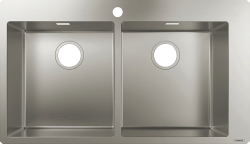 Мойка кухонная Hansgrohe 370/370, S71, S711-F765, 86,5х50х19 см, две чаши, врезная сверху, нержавеющая сталь, прямоугольная, цвет нержавеющая сталь, 1 отверстие под смеситель, слив-перелив