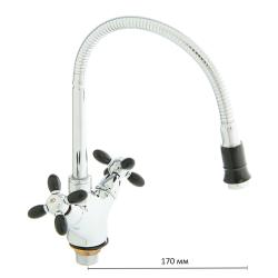 Смеситель для кухни/мойки Accoona, двухвентильный, поворотный/гибкий, керамический, длина излива 170 мм, цинк, цвет хром/черный