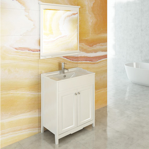 Зеркало Comforty Тбилиси-70, 73х82,5 см, без подсветки, с полкой, прямоугольное, цвет рамы: белый, для ванны, навесное/подвесное/настенное, дизайнерское