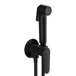 Смеситель с гигиеническим душем Cersanit LARA встраиваемый однорычажный на стену, латунный, цвет черный матовый, керамический