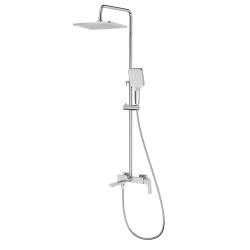 Душевая система Splenka S02.24 высота 625-1275 мм цвет хром, комплект: однорычажный смеситель/излив/тропический душ прямоугольный (с верхней лейкой)/лейка/стойка/шланг, латунь