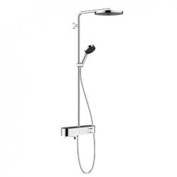 Душевая система Hansgrohe Pulsify S Showerpipe 260 1jet с термостатом для ванны ShowerTablet 400, комплект: верхний душ/ручной душ/термостат для ванны/душевая штанга/держатель для душа/штанга для душа, цвет хром