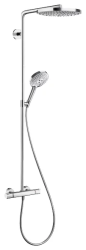 Душевая система Hansgrohe Raindance S Showerpipe 240 2jet, высота 107,5 см, цвет хром, комплект: верхний душ/ручной душ/термостат для душа/штанга для душа/держатель для душа, наружного монтажа, настенная, латунная, с термостатом, для душа/ванной