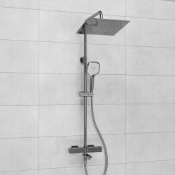 Душевая система WasserKRAFT, высота 840-1150 мм, цвет хром, комплект: термостатический смеситель/излив/тропический душ (с верхней лейкой)/стойка/лейка/шланг, наружного монтажа