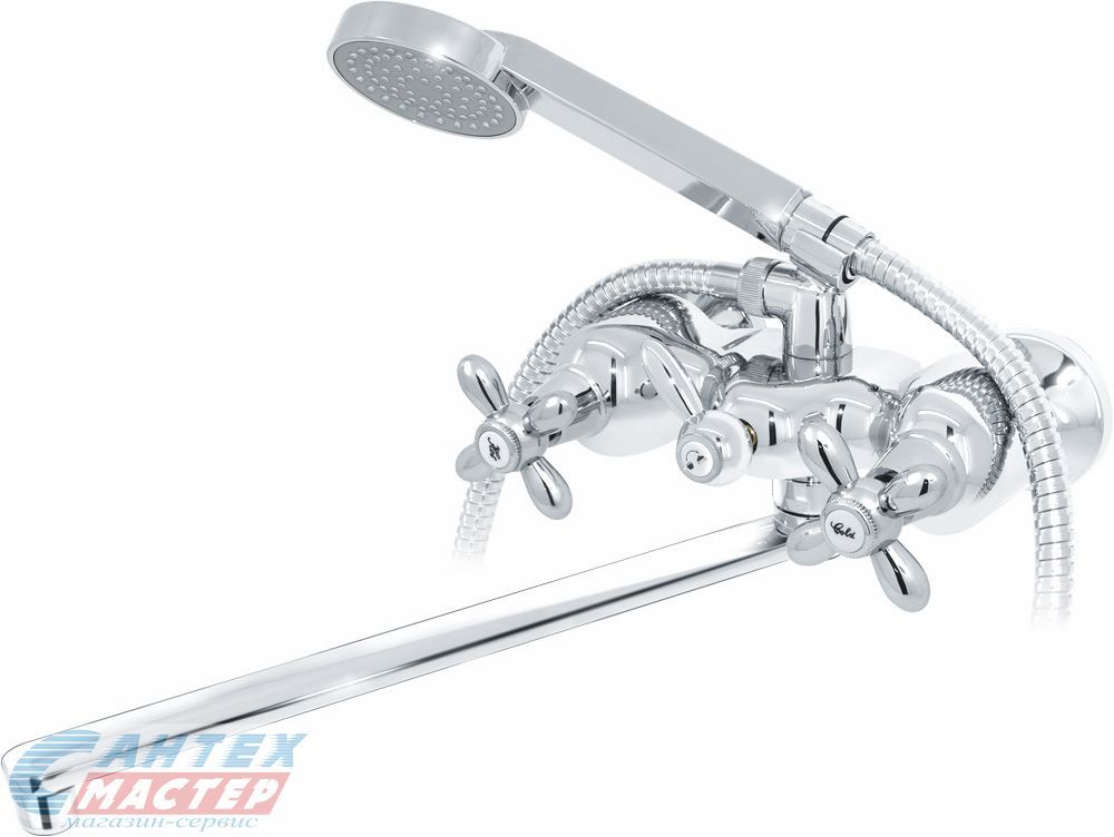 Смеситель для ванны/душа Варион VarioFin Кросс двухвентильный, керамический, настенный, излив поворотный 300 мм, латунь, хром 2024451