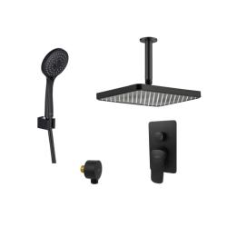 Душевая система Aquatek Вега встраиваемая, цвет черный матовый, комплект: однорычажный смеситель/тропический душ (с верхней лейкой)/лейка/шланг, без излива, внутренний (скрытый) монтаж