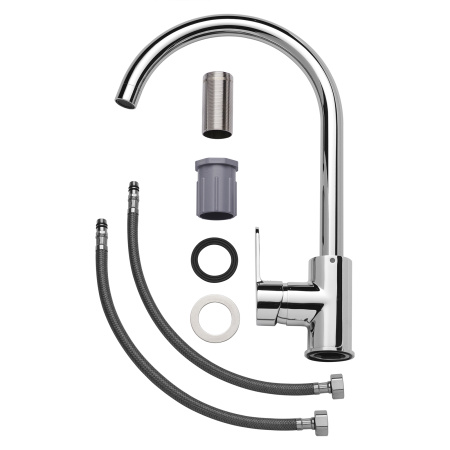Смеситель для кухни/мойки AQUEDUC однорычажный, поворотный/высокий излив, длина излива 210 мм, высота 250 мм латунь, цвет хром 345397