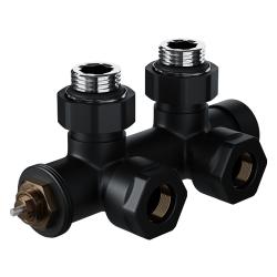 Узел нижнего подключения Royal Thermo Design Pro термостатический угловой 15мм М30х1,5 цвет черный матовый, латунь, для нижнего подключения радиаторов RANPU11215BL