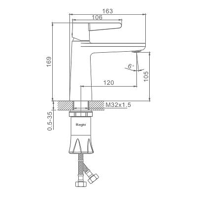 Смеситель для раковины/умывальника Raglo R32.10.09 однорычажный, неповоротный, фиксированный, излив длина 120 мм высота 105 мм латунь, цвет графит