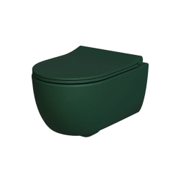 Унитаз подвесной Ambassador Abner, зеленый матовый, горизонтальный (в стену) выпуск, с быстросъемным сиденьем микролифт (тонкое), дюропласт, безободковый, антивсплеск, под скрытый бачок