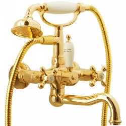 Смеситель для ванны/душа Boheme Tradizionale Oro, двухвентильный, настенный, керамический, поворотный, длина излива 152 мм, латунь, цвет золото