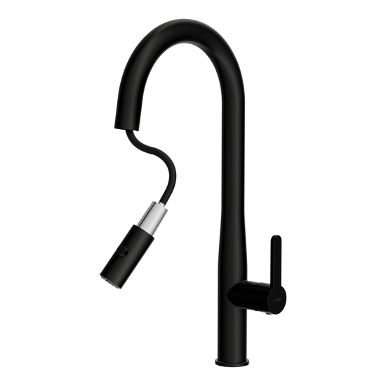 Смеситель для кухни/мойки Cersanit Oliva однорычажный, поворотный/выдвижной излив, керамический, высота 193 мм, длина 192 мм, нержавеющая сталь, цвет матовый черный
