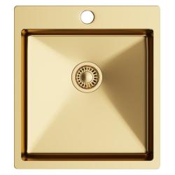 Мойка 505х450 см TopZero серия TNL/Color X, цвет золото, врезной прямой, вровень со столешницей, из нержавеющей стали, матовая, прямоугольная, отверстие под смеситель, слив-перелив, для кухни