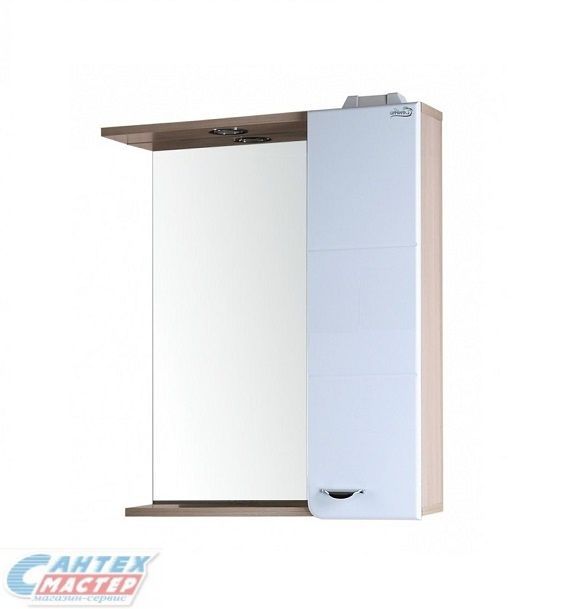 Шкаф зеркальный Onika Стиль 58.01 с подсветкой белый/светлое дерево правый 205833