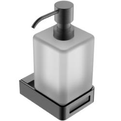 Дозатор жидкого мыла Boheme Q, настенный, латунь/стекло, форма квадратная, для мыла в ванную/туалет/душевую кабину, цвет оружейная сталь матовая