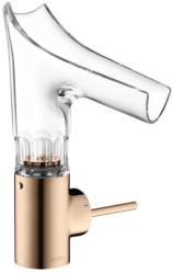 Смеситель для раковины Axor Starck V 140, однорычажный, стеклянный поворотный излив, с фасетной огранкой, длина излива 12,5 см, керамический, латунь, цвет: полированное красное золото, с незапираемым сливным набором