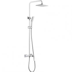 Душевая система Boheme Venturo, высота 1360 мм, цвет белый/хром, комплект: однорычажный смеситель/излив/тропический душ (с верхней лейкой)/стойка/лейка/шланг, наружного монтажа