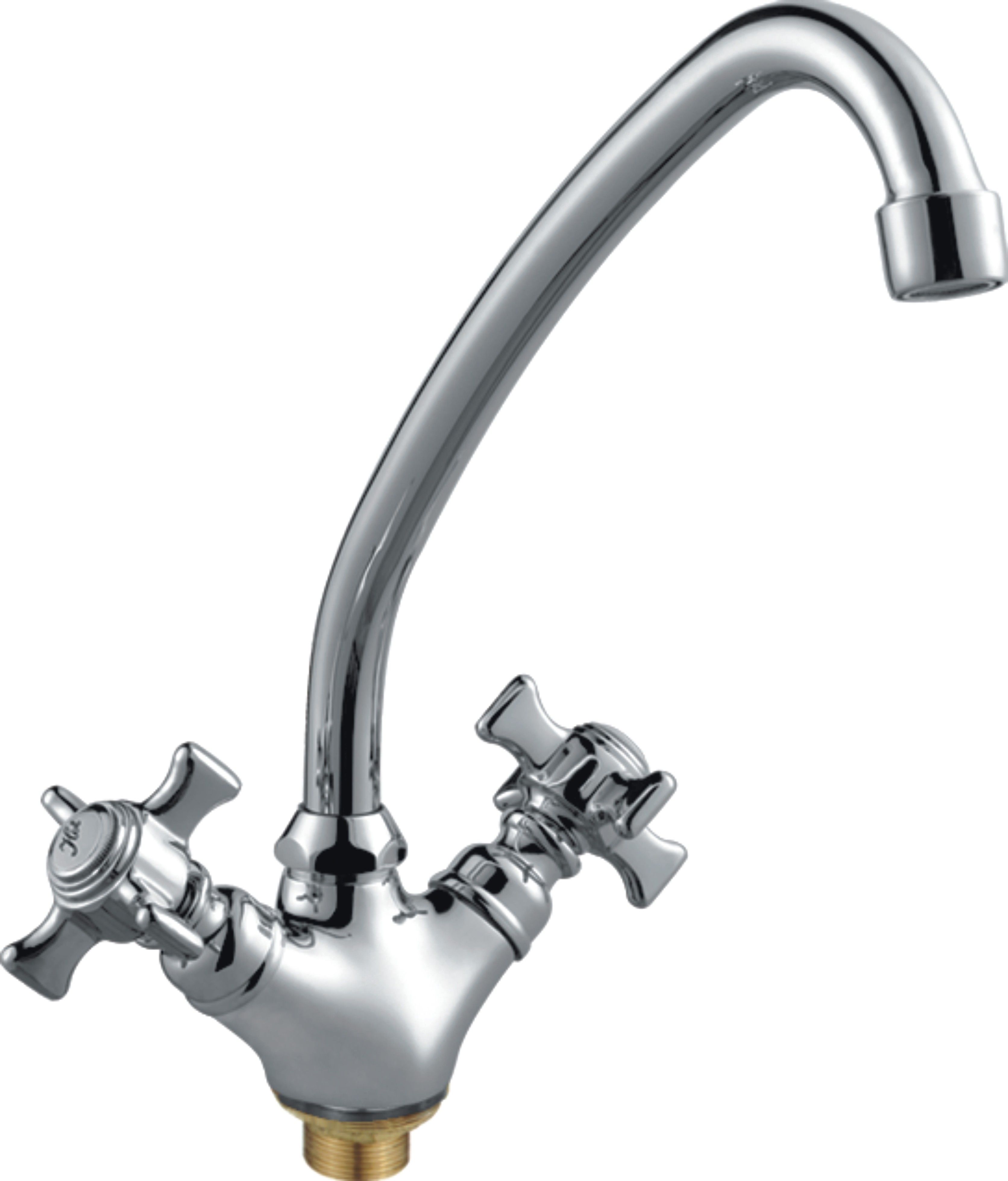 Смеситель для кухни/мойки HAIBA двухвентильный, поворотный, латунный, с высоким изливом, длина 214 мм, латунь, цвет хром