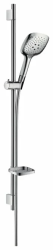 Душевой гарнитур Hansgrohe Raindance Select E 150 3jet, лейка квадратная, высота 100,8 см, комплект: ручной душ/душевая штанга/шланг для душа/ползунок/мыльница, стальной, нержавеющая сталь, цвет хром, наружного монтажа, настенный, для душа/ванной
