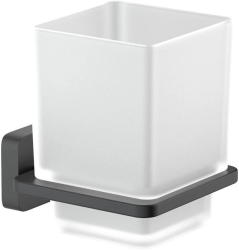 Стакан с держателем Aquatek Либра настенный, латунь/стекло/нержавеющая сталь, квадратный, для душа/ванны/зубных щеток, в ванную комнату, цвет матовый черный