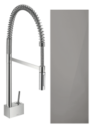 Смеситель для кухни/мойки Axor Starck Semi-Pro 240, однорычажный, керамический, с поворотным/вытяжным/гибким изливом, длина 27 см, латунь, цвет полированный черный хром, кухонный