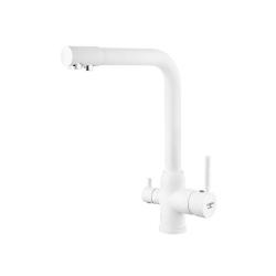 Смеситель для кухни/мойки Melodia Ostessa Filtro однорычажный, с каналом для фильтрованной воды, керамический, высота 325 мм, длина 250 мм латунь, цвет белый MDV40618wt