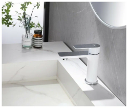 Смеситель для раковины/умывальника ABBER Weiss Insel однорычажный, округлый, неповоротный, длина излива 120 мм, латунь, цвет белый/хром