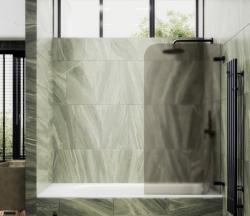 Душевая шторка на ванну MaybahGlass, 140х40,5 см, бронзовое матовое стекло/профиль черный, поворотная, закаленное стекло 6 мм, плоская/панель, правая/левая, правосторонняя/левосторонняя, универсальная