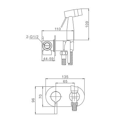 Смеситель с гигиеническим душем Raglo R20.52 встраиваемый, однорычажный, керамический, без излива, с гибким шлангом/лейкой, латунь, цвет хром