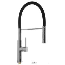 Смеситель для кухни/мойки Accoona, однорычажный, поворотный/гибкий, керамический, длина излива 263 мм, латунь, цвет черный/хром