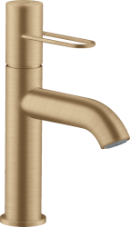 Смеситель для раковины/умывальника Axor Uno 100, однорычажный, с рукояткой-петлей, фиксированный излив, длина излива 12,7 см, керамический, латунь, цвет шлифованная бронза, с незапираемым сливным набором