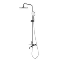 Душевая система Splenka S221.24.05 высота 1070-1370 мм цвет сатин, комплект: однорычажный смеситель/излив/тропический душ круглый (с верхней лейкой)/лейка/стойка/шланг, нержавеющая сталь