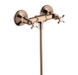 Смеситель для душа Axor Montreux, двухвентильный, с крестообразными рукоятками, внешнего/наружнего монтажа, настенный, без излива/шланга/лейки, керамический, латунный, цвет полированное красное золото