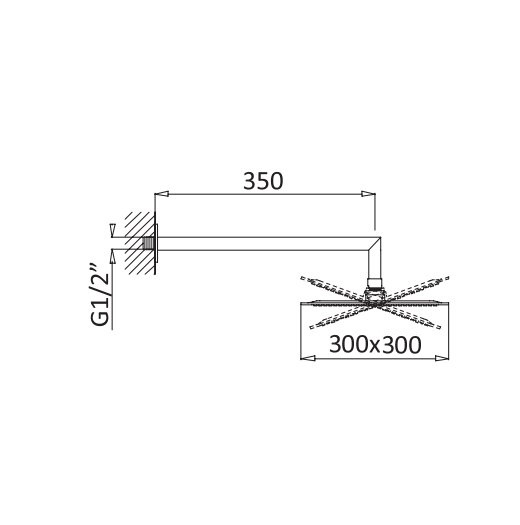 Верхний душ Cezares Nautic 300 мм с держателем 350 мм Sunrise, настенный монтаж, круглый, нержавеющая сталь, для душа/ванной