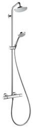 Душевая система Hansgrohe Croma Showerpipe 160, высота 110 см, цвет хром, комплект: верхний душ/ручной душ/термостат для душа/штанга для душа/держатель для душа/душевая штанга, наружного монтажа, настенная, нержавеющая сталь, с термостатом, для душа/