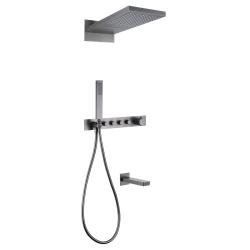 Душевая система ABBER Rund встраиваемая, цвет никель, комплект: термостатический смеситель/излив/тропический душ (с верхней лейкой)/лейка/шланг, внутренний (скрытый) монтаж AF8753NG