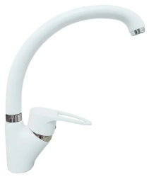 Смеситель для кухни/мойки GranFest, однорычажный, керамический картридж, высокий, с поворотным изливом, длина 204 мм, латунь, цвет иней