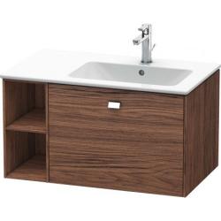 Тумба под раковину Duravit Brioso, 82х47,9х44,2 см, подвесная, 1 выдвижной ящик, с открытой полкой справа, ДСП, цвет: орех темный/хром, шкафчик навесной, механизм доводчика, прямоугольная, правая, в ванную комнату