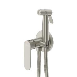 Смеситель с гигиеническим душем Cezares Stylus встраиваемый, однорычажный, керамический, без излива, с гибким шлангом/лейкой, нержавеющая сталь, цвет сатин