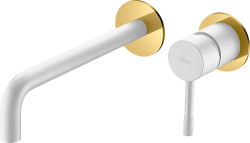 Смеситель для раковины/умывальника Boheme Uno, встраиваемый, однорычажный, неповоротный, керамический, длина излива 200 мм, латунь, цвет белый/золото