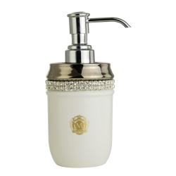 Дозатор жидкого мыла Migliore Dubai, настольный, керамика/стекло, форма округлая, для мыла в ванную/туалет/душевую кабину, цвет хром, с кристаллами Swarovski