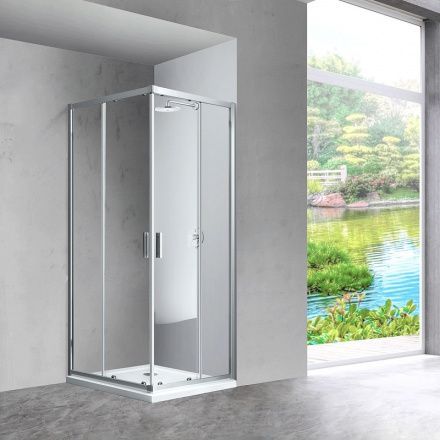 Душевое ограждение Vincea Scala  100х80х190 см, прозрачное стекло, профиль хром, левое/правое, прямоугольное/угловое, две двери раздвижные